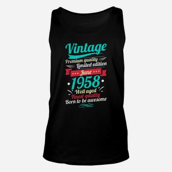 Vintage June 1958 Born To Be Awesome 63rd Birthday Unisex Tank Top - Seseable