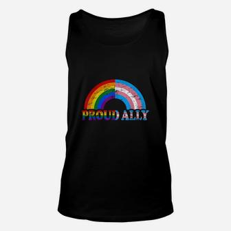 Vintage Proud Ally Flag Rainbow Lgbt Transgender Pride Month Shirt Unisex Tank Top - Seseable