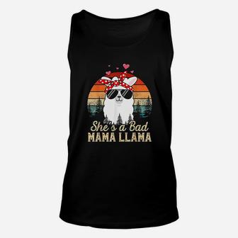 Vintage Sunset Shes A Bad Mama Llama Funny Mother Day Unisex Tank Top - Seseable