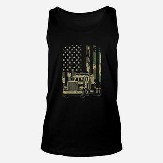 Vintage Trucker Camouflage American Flag Truck Driver Unisex Tank Top - Seseable