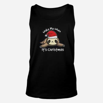 Wake Me Up When Its Christmas Sloth Candy Cane Unisex Tank Top - Seseable