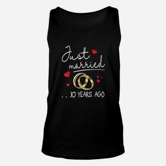 Wedding Rings Hearts Just Married 10 Years Ago Happy Unisex Tank Top - Seseable
