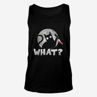 What Cat With K Nife Full Moon Fun Funny Halloween Black Cat Unisex Tank Top - Seseable