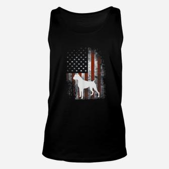 White Boxer Dog Patriotic American Flag 4th Of July Unisex Tank Top - Seseable