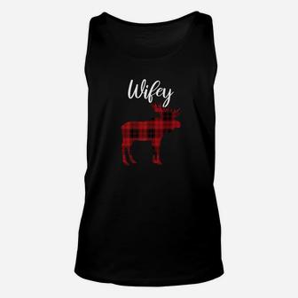 Wifey Plaid Moose Matching Family Christmas Pajamas Unisex Tank Top - Seseable