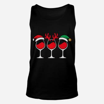 Wine Glass Christmas Elf Santa Hat Reindeer Antlers Unisex Tank Top - Seseable