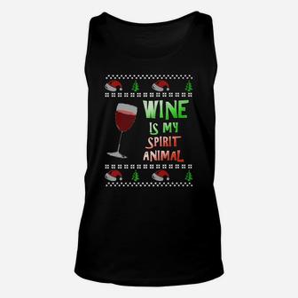 Wine Is My Spirit Animal Ugly Christmas Style Unisex Tank Top - Seseable