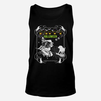 Witch Flying With Dog Happy Halloween Funny Gift Unisex Tank Top - Seseable