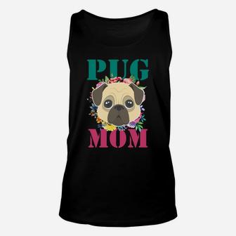 Womens Floral Pug Mom Puppy Pet Lover Unisex Tank Top - Seseable