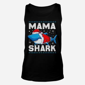 Womens Mama Shark Santa Christmas Family Matching Pajamas Unisex Tank Top - Seseable