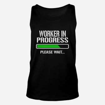 Worker In Progress Please Wait Baby Announce Funny Job Title Unisex Tank Top | Seseable CA