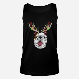Xmas Funny Bulldogs With Antlers Christmas Unisex Tank Top - Seseable
