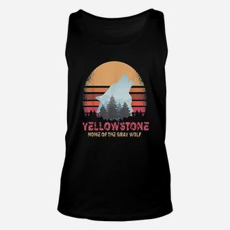 Yellowstone National Park Gray Wolf Vintage Sunset Unisex Tank Top - Seseable