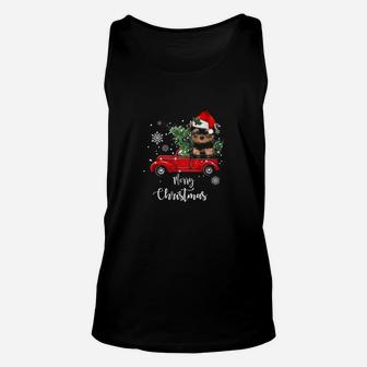 Yorkies Ride Red Truck Christmas Pajama Unisex Tank Top - Seseable