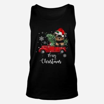 Yorkies Ride Red Truck Christmas Unisex Tank Top - Seseable