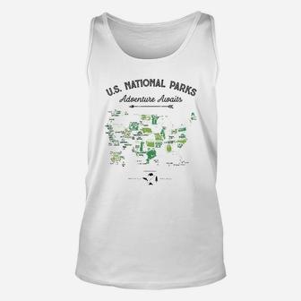 62 National Parks Map Gifts Us Park Vintage Camping Hiking Unisex Tank Top - Seseable