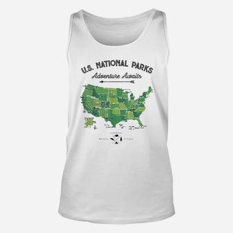 62 National Parks Map Gifts Us Park Vintage Camping Hiking Unisex Tank Top - Seseable