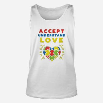Accept Understand Love Puzzle Heart Awareness Mom Dad Unisex Tank Top - Seseable