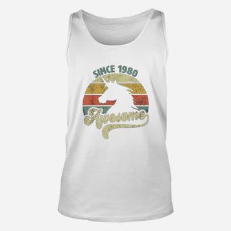 Awesome Since 1980 Retro Unicorn Birthday Gift Vintage Unisex Tank Top - Seseable