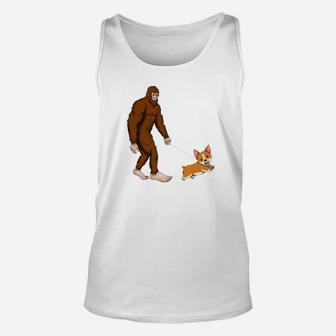 Bigfoot Walking A Dog Corgi Welsh Corgis Gift Unisex Tank Top - Seseable