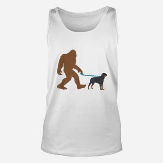 Bigfoot Walking Rottweiler Dog Funny Sasquatch Gift Unisex Tank Top - Seseable