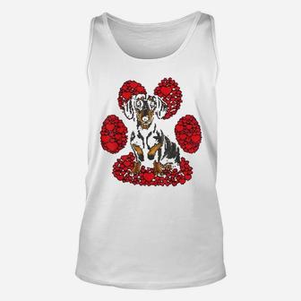 Black Dachshund Valentines Day Dog Love Paws Unisex Tank Top - Seseable