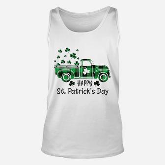 Buffalo Plaid Shamrock Vintage Truck Happy St Patricks Day Unisex Tank Top - Seseable