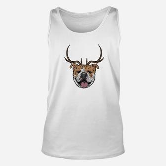 Bulldog Dog Reindeer Antlers Funny Christmas Gift Unisex Tank Top - Seseable