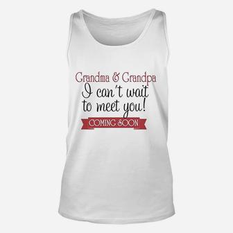 Cant Wait To Meet Grandparents Pregnancy Announcement Onepiece White Unisex Tank Top - Seseable