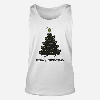 Cat Lover Tees: Merry Meowy Christmas Tree Unisex Tank Top - Seseable