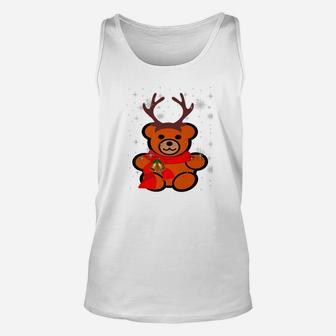 Christmas Eve Teddy Bear With Antlers In The Snow Unisex Tank Top - Seseable