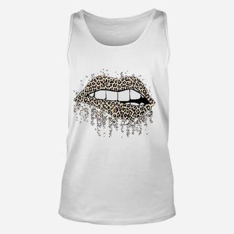 Cool Lips Bite Kiss Me Leopard Print Cheetah Valentines Unisex Tank Top - Seseable
