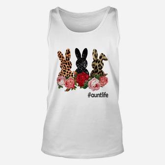Cute Bunny Flowers Aunt Life Happy Easter Sunday Floral Leopard Plaid Women Gift Unisex Tank Top - Seseable