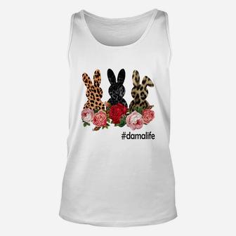 Cute Bunny Flowers Dama Life Happy Easter Sunday Floral Leopard Plaid Women Gift Unisex Tank Top - Seseable