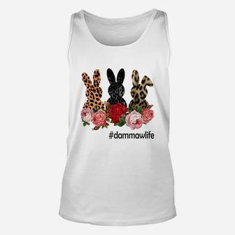 Cute Bunny Flowers Dammaw Life Happy Easter Sunday Floral Leopard Plaid Women Gift Unisex Tank Top - Seseable