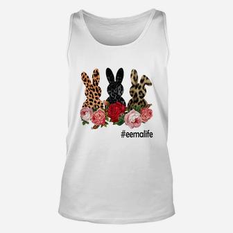 Cute Bunny Flowers Eema Life Happy Easter Sunday Floral Leopard Plaid Women Gift Unisex Tank Top - Seseable