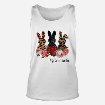 Cute Bunny Flowers Grammie Life Happy Easter Sunday Floral Leopard Plaid Women Gift Unisex Tank Top - Seseable