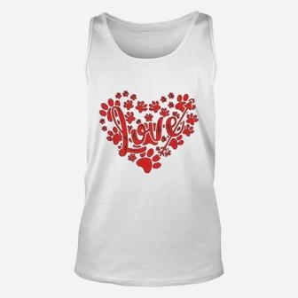 Cute Heart Paws Print Valentine Present For Dog Cat Lovers Unisex Tank Top - Seseable
