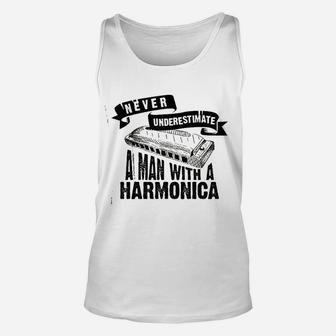 Cute Never Underestimate A Man With A Harmonica Gift Unisex Tank Top - Seseable