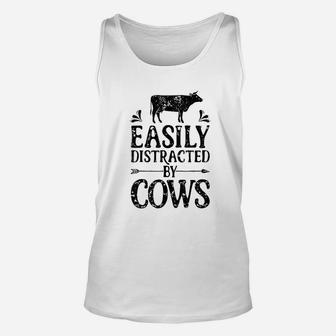 Easily Distracted By Cows Cow Men Women Gifts Farmer Unisex Tank Top - Seseable