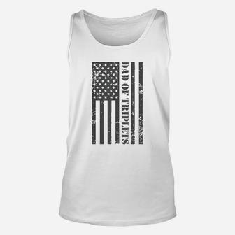 Fathers Day Triplet Dad American Flag Dad Of Triplets Gif Unisex Tank Top - Seseable
