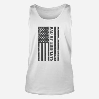 Fathers Day Triplet Dad American Flag Dad Of Triplets Gift Unisex Tank Top - Seseable