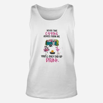 Flamingo Never Take Camping Advice From Me Unisex Tank Top - Seseable