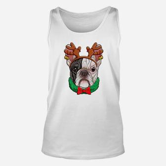 French Bulldog Christmas Shirt Reindeer Antlers Dog Girls Unisex Tank Top - Seseable