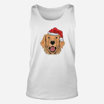 Funny Cute Xmas Golden Retriever With Santa Hat Gifts Unisex Tank Top - Seseable