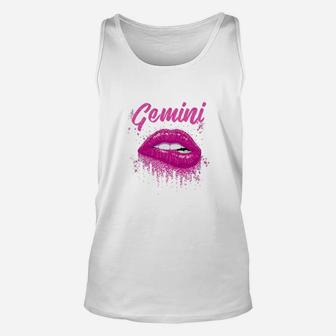 Gemini Zodiac Birthday Pink Lips Unisex Tank Top - Seseable