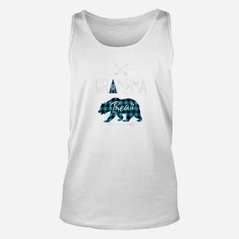 Grandma Bear Family Buffalo Plaid Blue Xmas Camping Unisex Tank Top | Seseable CA
