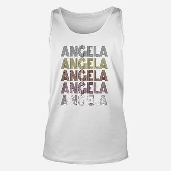 Graphic 365 First Name Angela Retro Pattern Unisex Tank Top - Seseable
