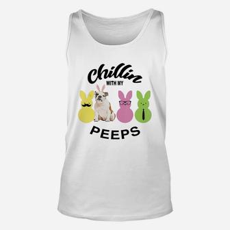 Happy 2021 Easter Bunny Cute Bulldog Chilling With My Peeps Gift For Dog Lovers Unisex Tank Top - Seseable