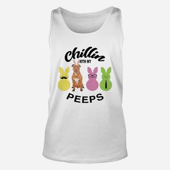 Happy 2021 Easter Bunny Cute Pitbull Chilling With My Peeps Gift For Dog Lovers Unisex Tank Top - Seseable